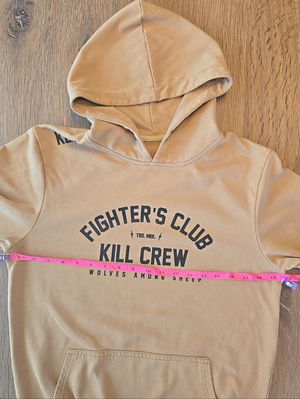 Kill Crew Fighter's Club Hoodie Tan Beige Graphic Pullover Men's Small - Picture 5 of 8